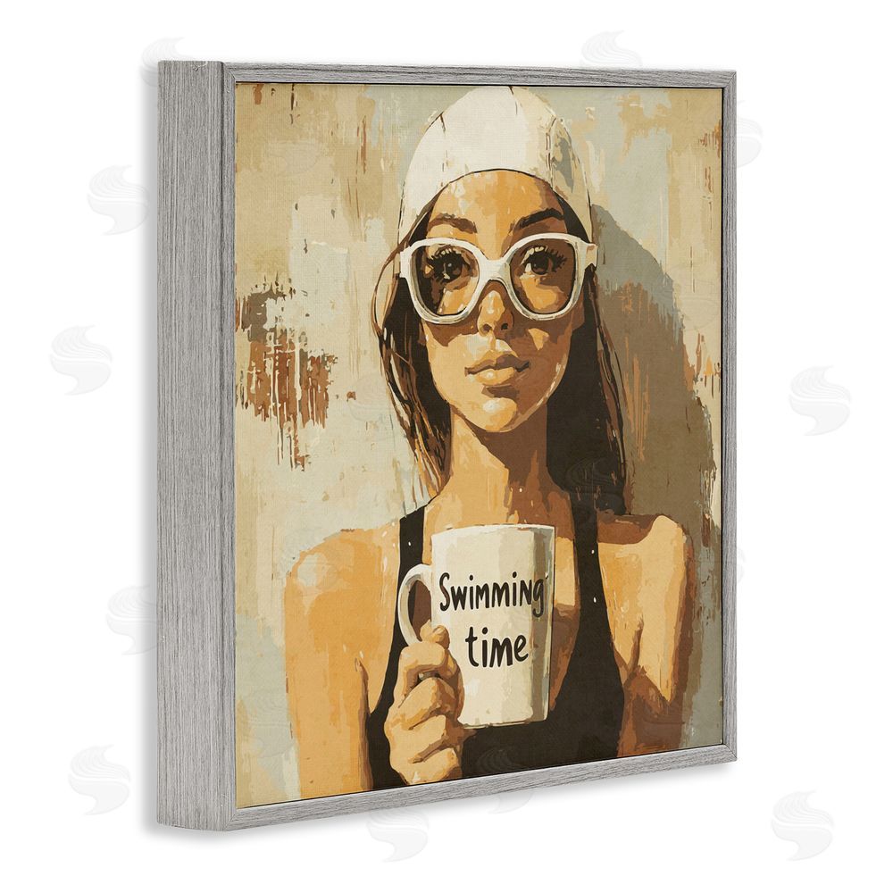 Layla Oz Swimming Mug Girl Gray Framed Giclee Wall Art Print
