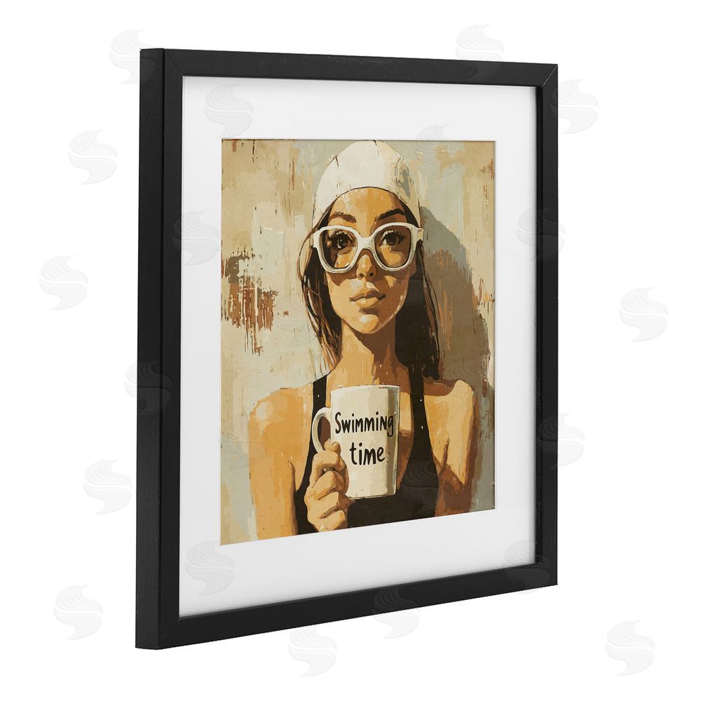 Layla Oz Swimming Mug Girl Black Framed Print Under Glass Wall Art