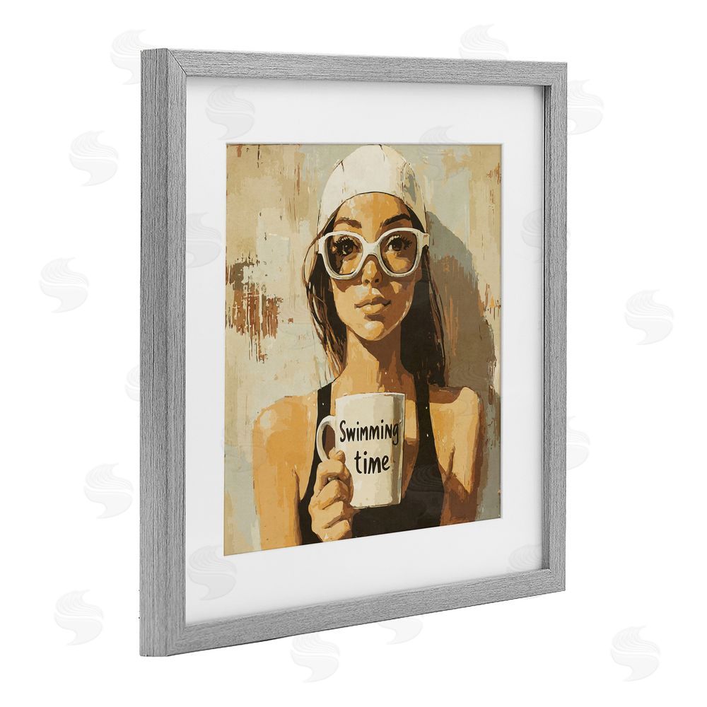 Layla Oz Swimming Mug Girl Gray Framed Print Under Glass Wall Art