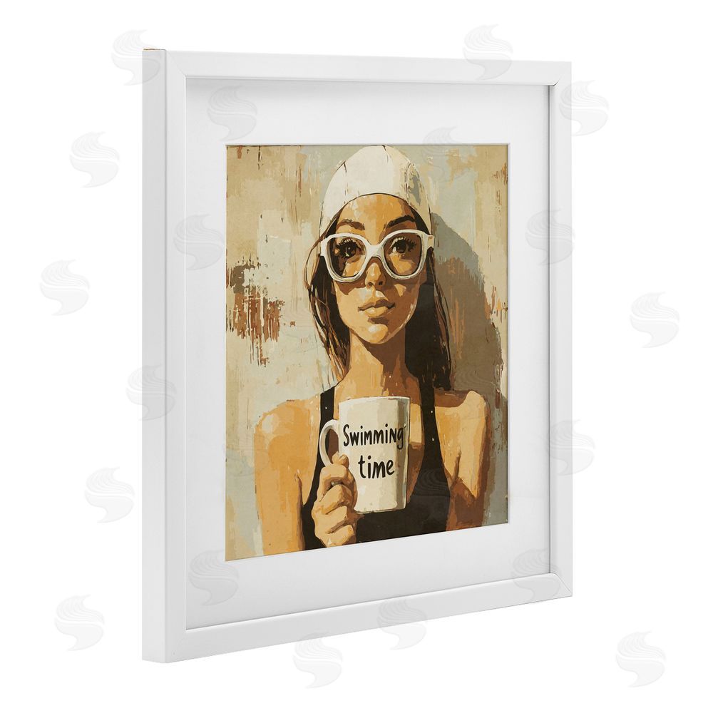 Layla Oz Swimming Mug Girl White Framed Print Under Glass Wall Art
