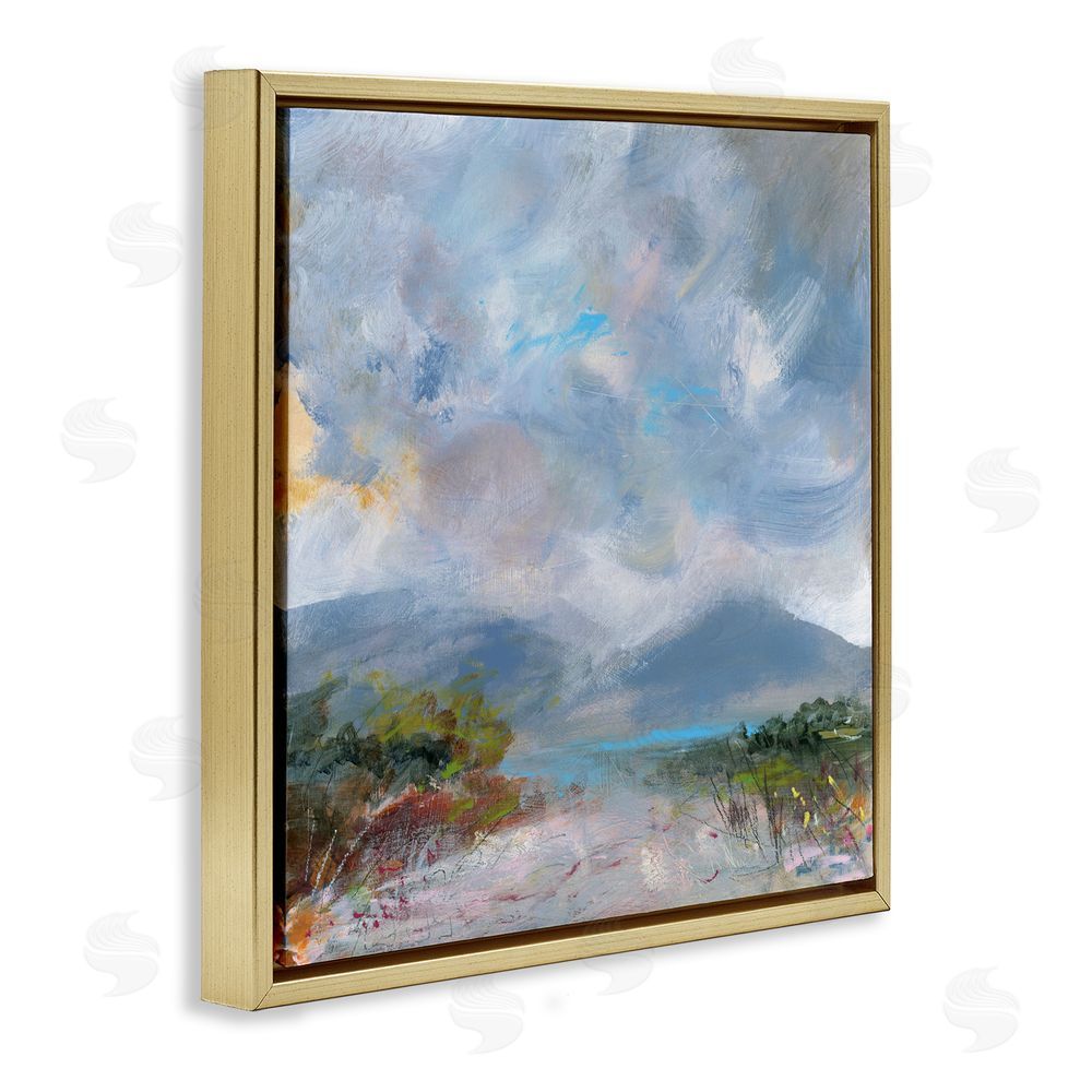 Leslie Birch Expressive Mountain Mists Gold Floating Frame Canvas Wall Art Print