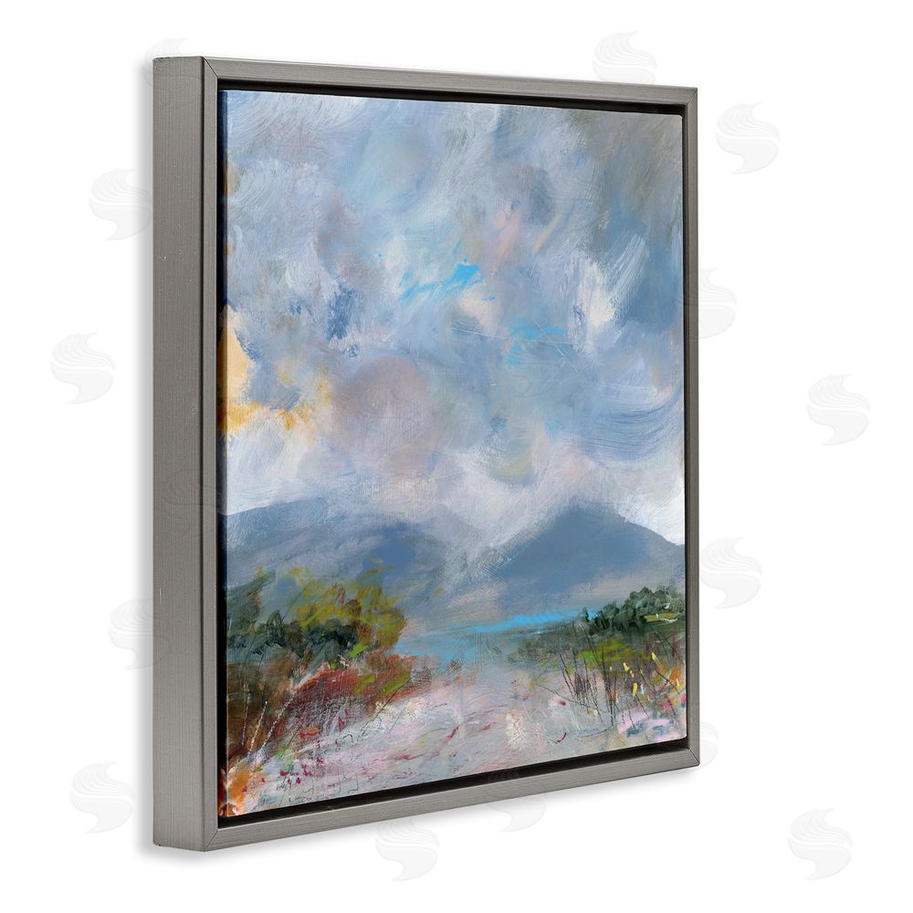 Leslie Birch Expressive Mountain Mists Gray Floating Frame Canvas Wall Art Print