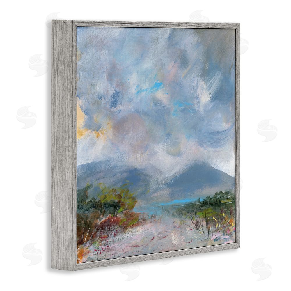 Leslie Birch Expressive Mountain Mists Gray Framed Giclee Wall Art Print