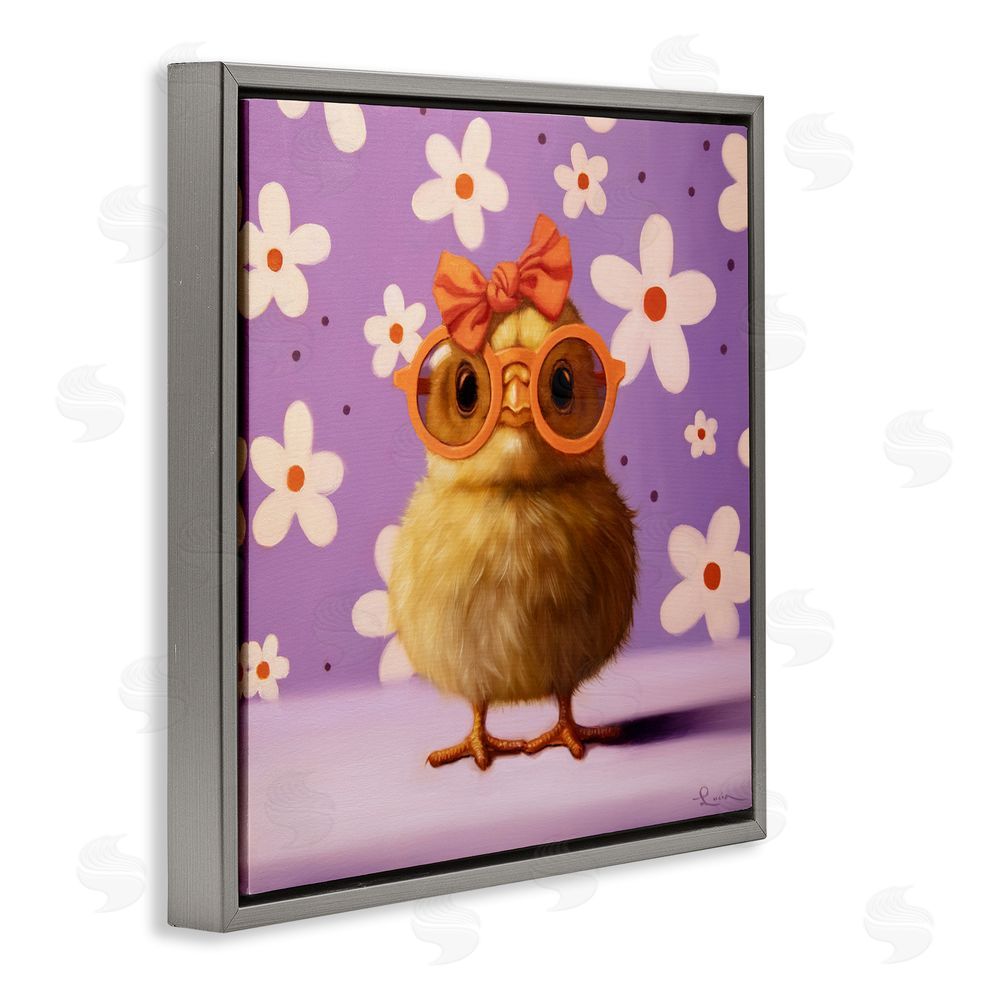 Lucia Heffernan Bow Peep Groovy Chick Gray Floating Frame Canvas Wall Art Print