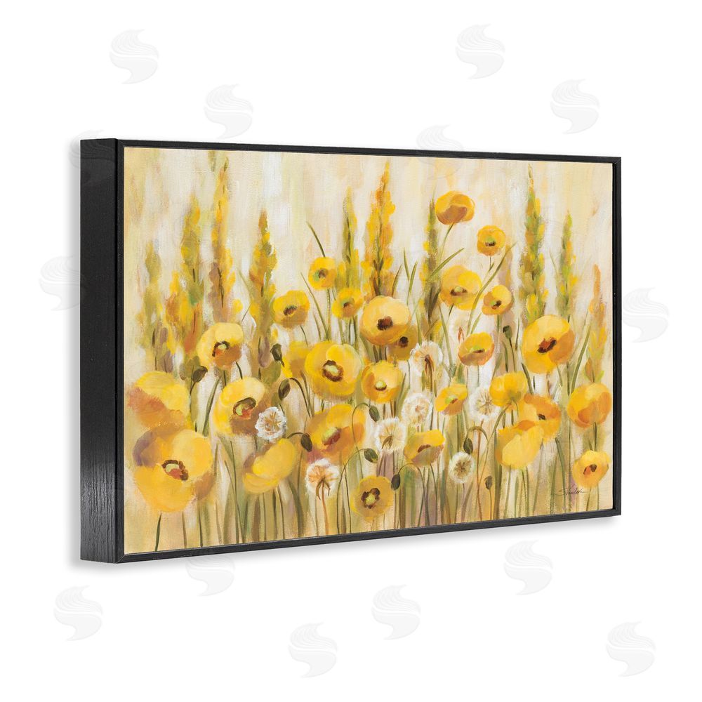 Silvia Vassileva Yellow Field of Poppies Black Framed Giclee Wall Art Print