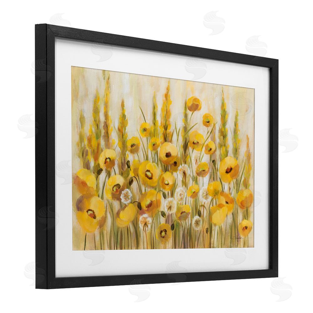 Silvia Vassileva Yellow Field of Poppies Black Framed Print Under Glass Wall Art