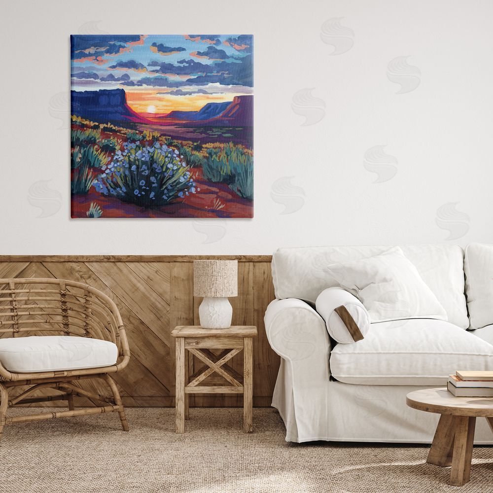Kate Jarvik Birch Desert Sunset on Blooming Bush Stretched Canvas Wall Art Print in Room
