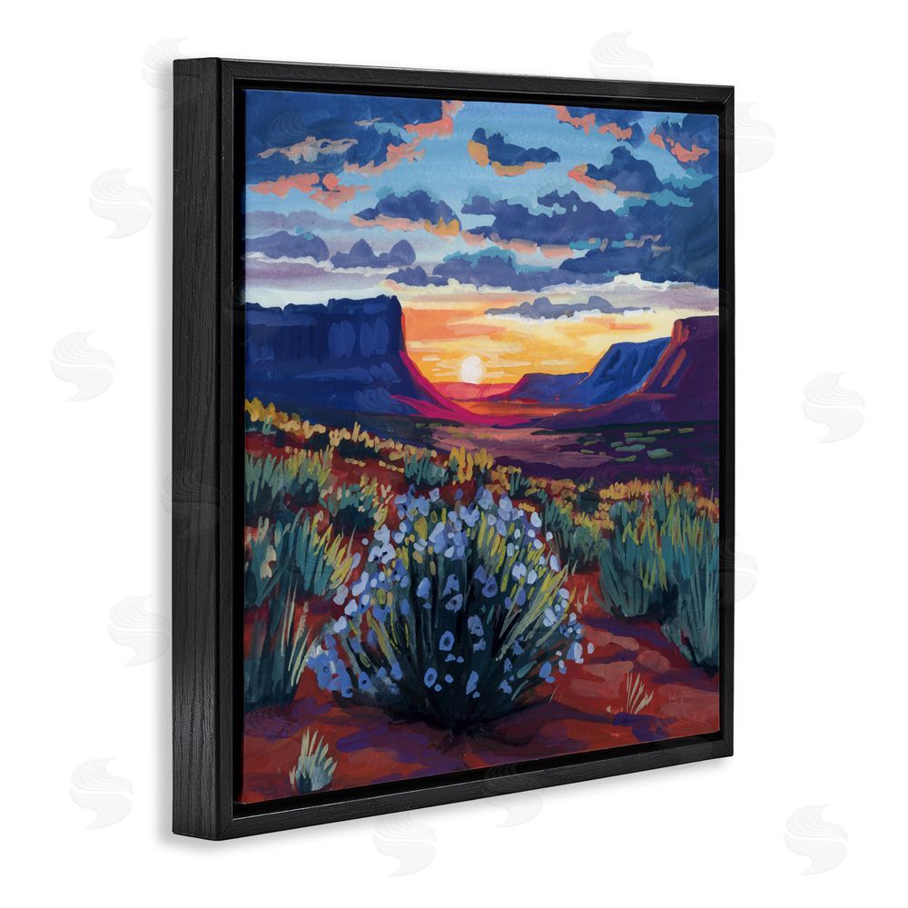 Kate Jarvik Birch Desert Sunset on Blooming Bush Black Floating Frame Canvas Wall Art Print
