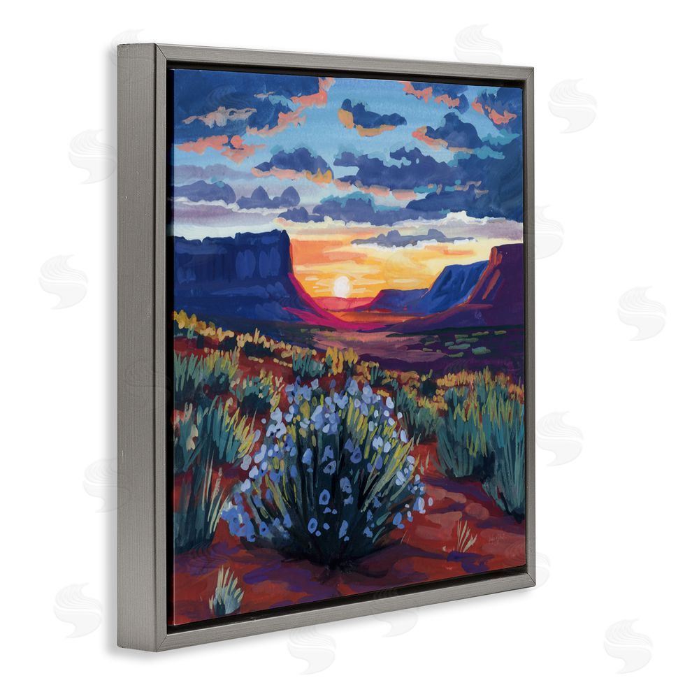 Kate Jarvik Birch Desert Sunset on Blooming Bush Gray Floating Frame Canvas Wall Art Print