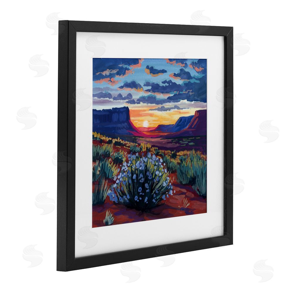 Kate Jarvik Birch Desert Sunset on Blooming Bush Black Framed Print Under Glass Wall Art