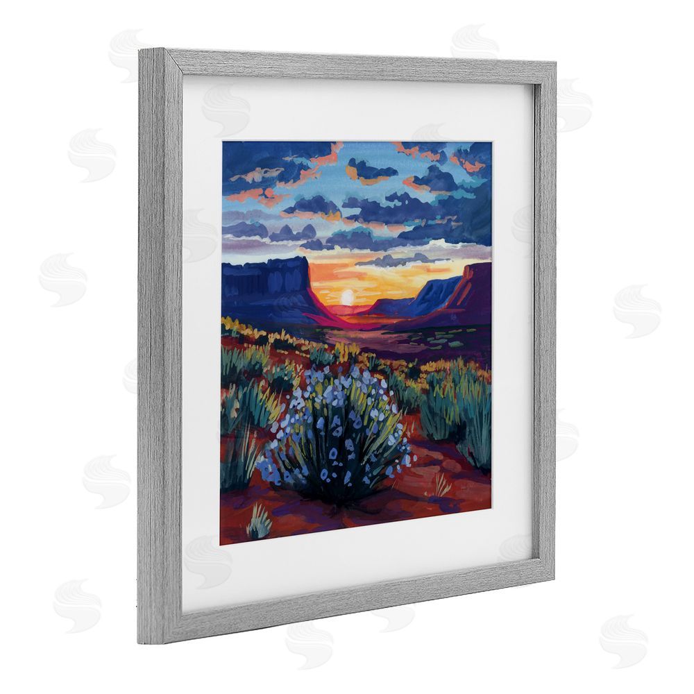 Kate Jarvik Birch Desert Sunset on Blooming Bush Gray Framed Print Under Glass Wall Art