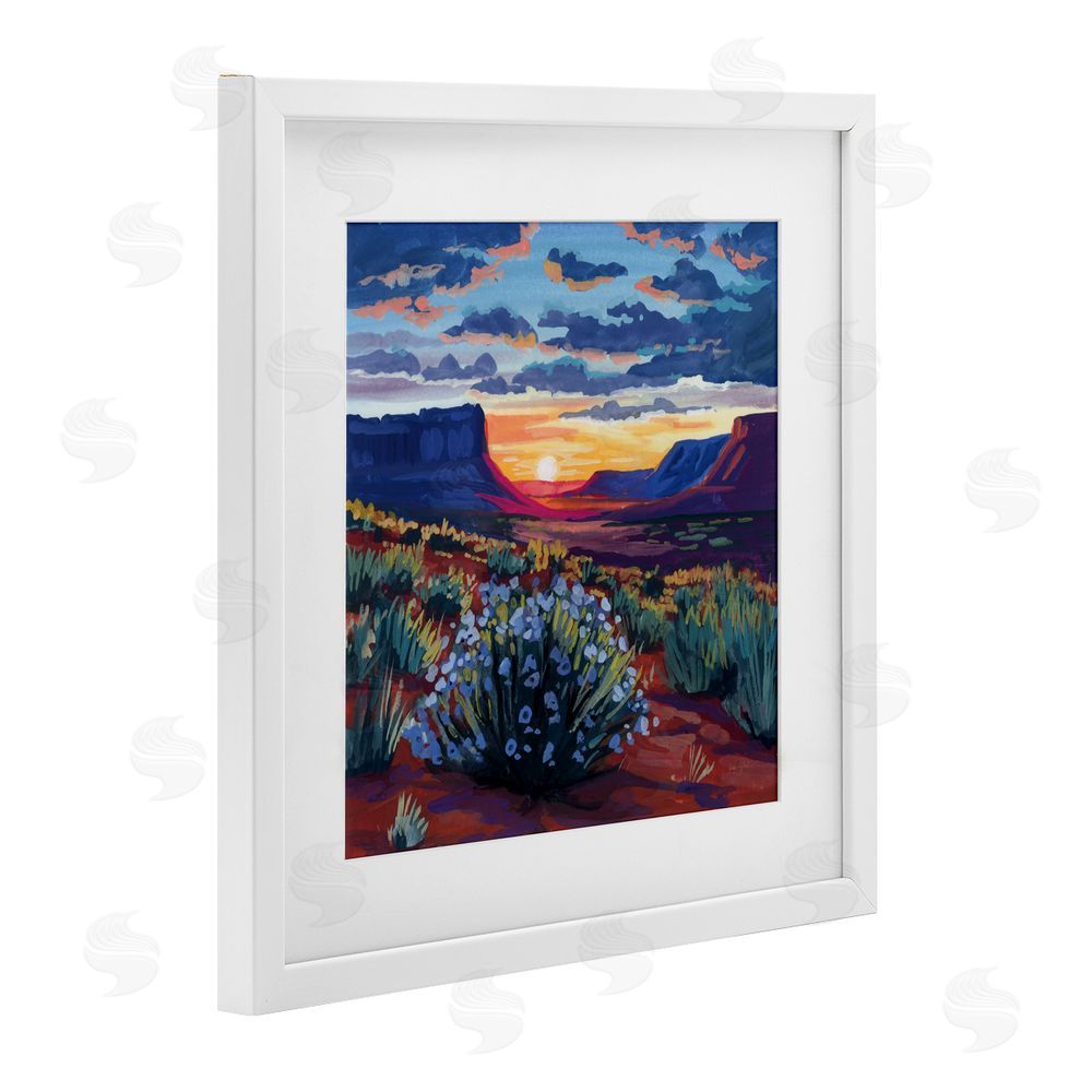 Kate Jarvik Birch Desert Sunset on Blooming Bush White Framed Print Under Glass Wall Art