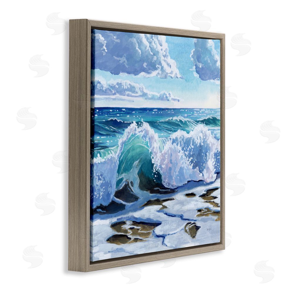 Kate Jarvik Birch Curling Aqua Wave on Shore Brown Floating Frame Canvas Wall Art Print