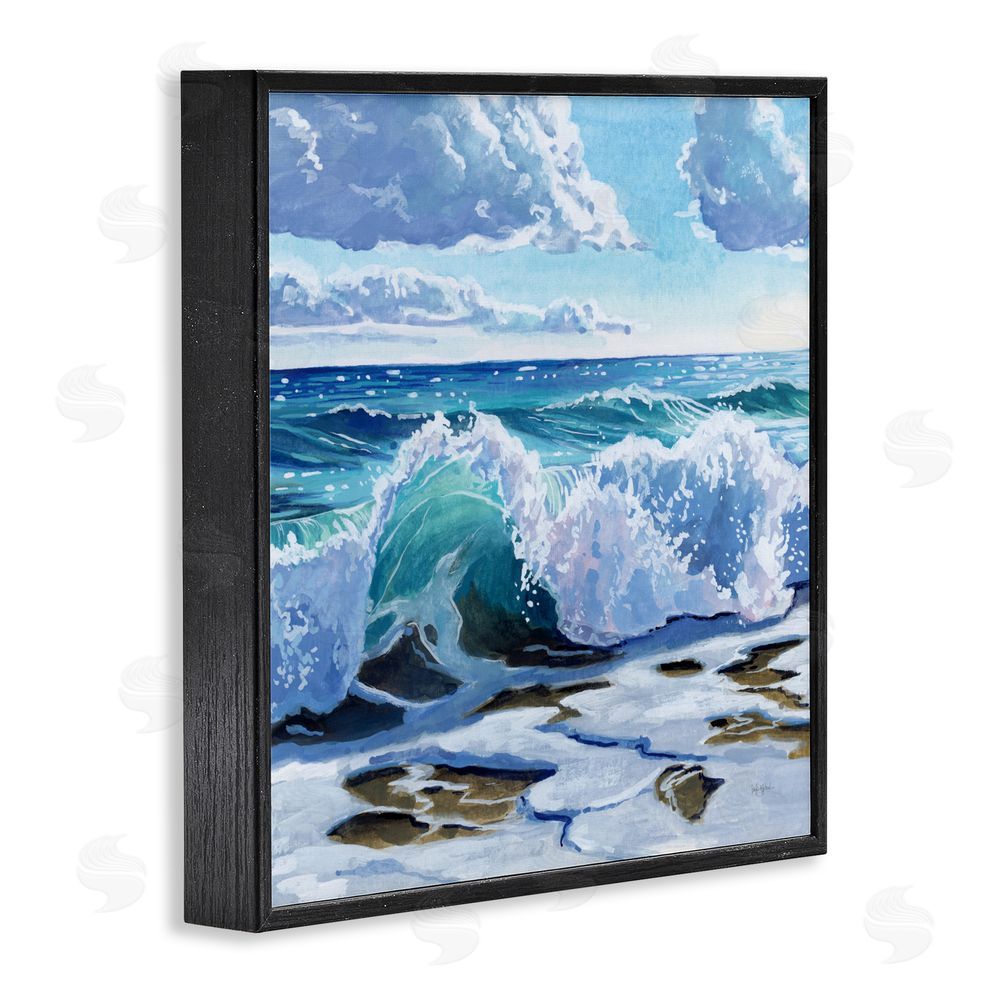 Kate Jarvik Birch Curling Aqua Wave on Shore Black Framed Giclee Wall Art Print