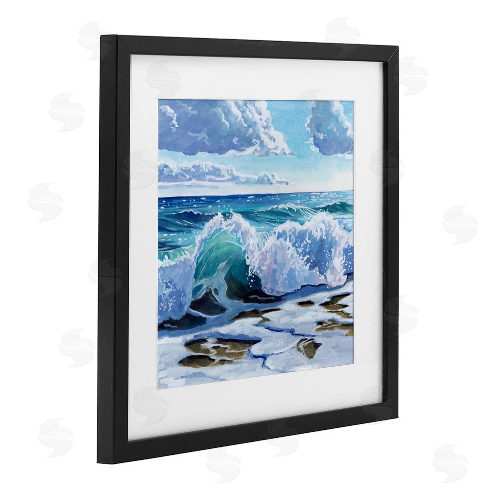 Kate Jarvik Birch Curling Aqua Wave on Shore Black Framed Print Under Glass Wall Art