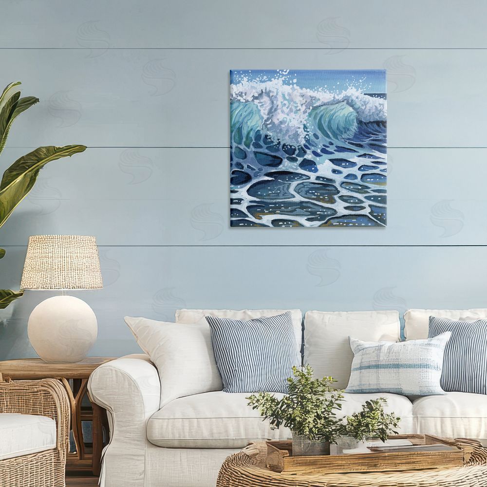 Kate Jarvik Birch Strong Crashing Waves on Beach Stretched Canvas Wall Art in Room