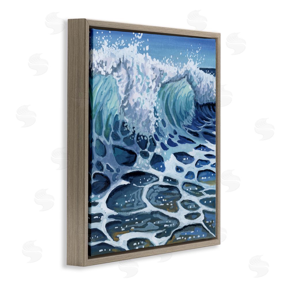 Kate Jarvik Birch Strong Crashing Waves on Beach Brown Floating Frame Canvas Wall Art Print