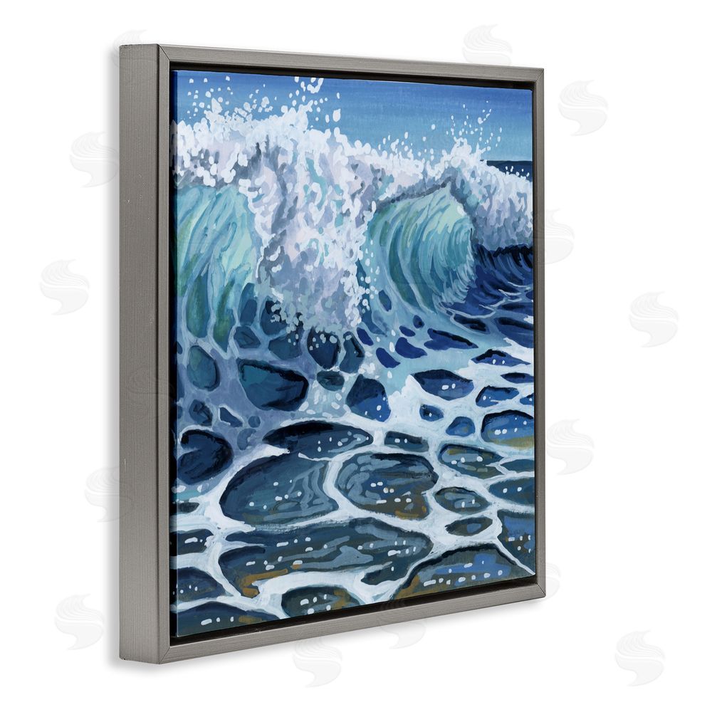 Kate Jarvik Birch Strong Crashing Waves on Beach Gray Floating Frame Canvas Wall Art Print