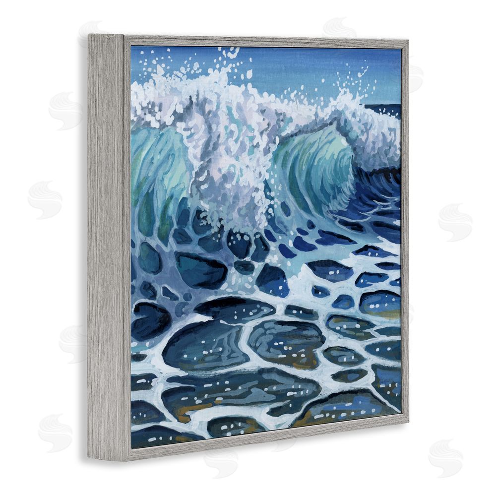Kate Jarvik Birch Strong Crashing Waves on Beach Gray Framed Giclee Wall Art Print