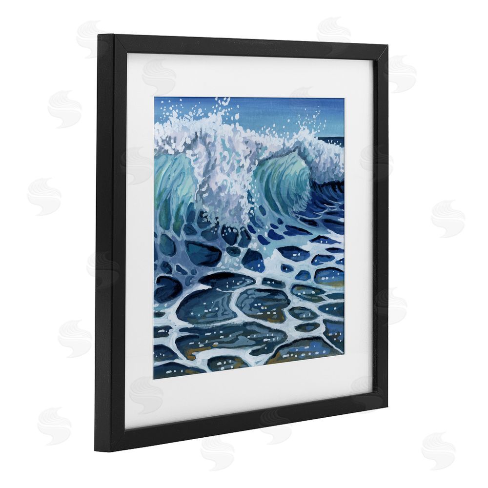 Kate Jarvik Birch Strong Crashing Waves on Beach Black Framed Print Under Glass Wall Art