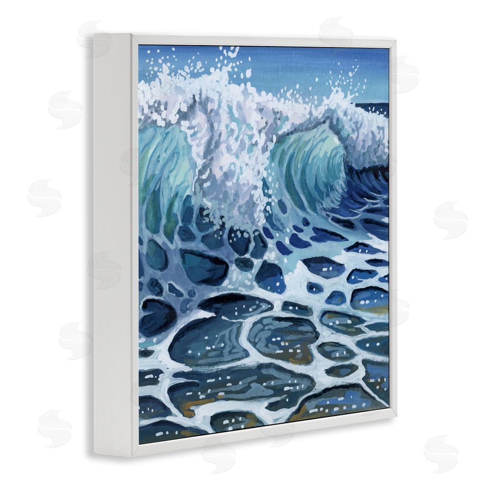 Kate Jarvik Birch Strong Crashing Waves on Beach White Framed Giclee Wall Art Print