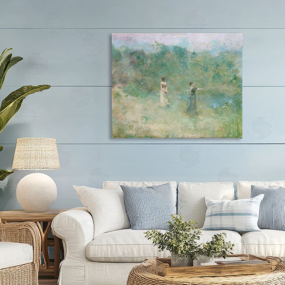 Wild Apple Portfolio Vintage Summer Fishing Ladies Stretched Canvas Wall Art in Room