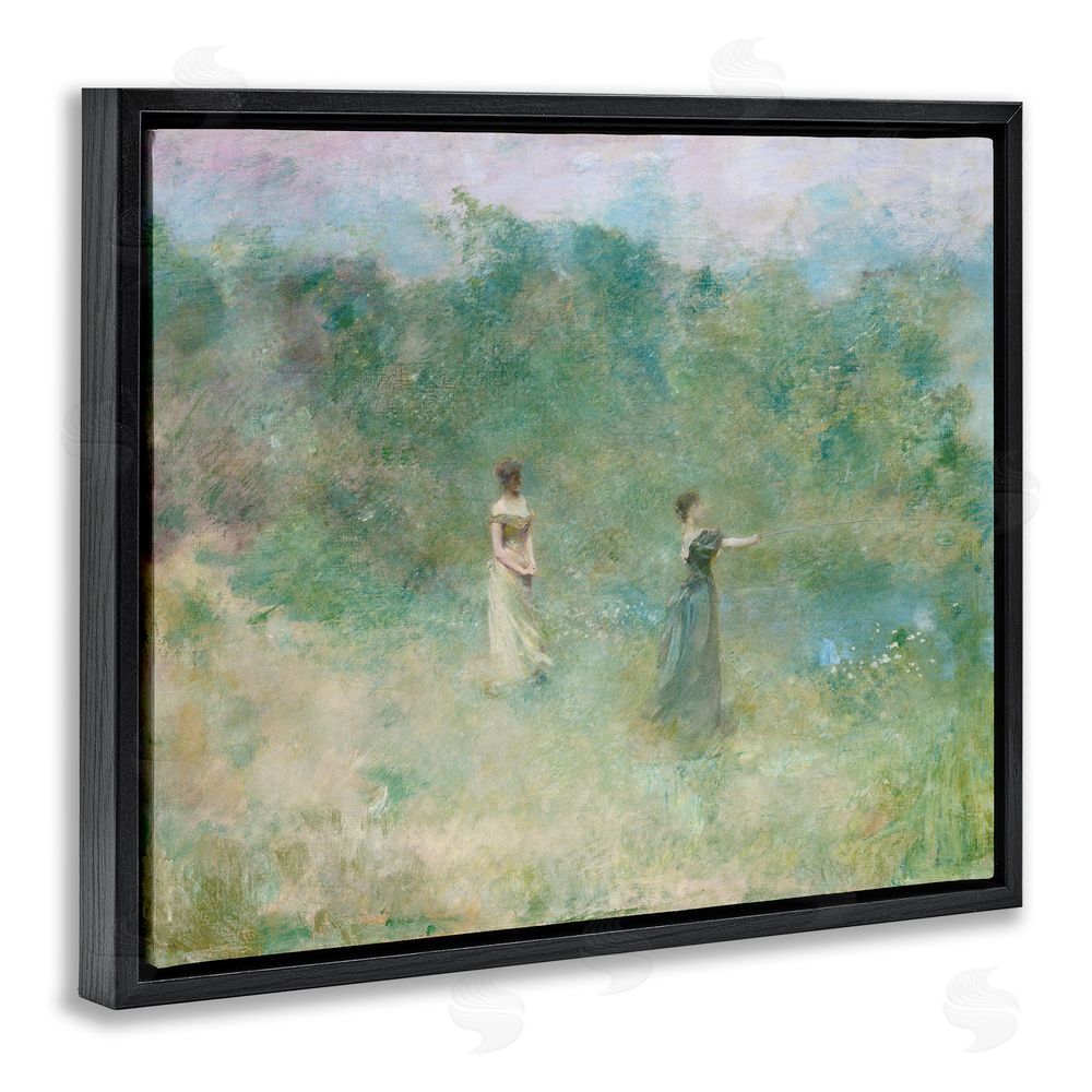 Wild Apple Portfolio Vintage Summer Fishing Ladies Black Floating Frame Canvas Wall Art Print