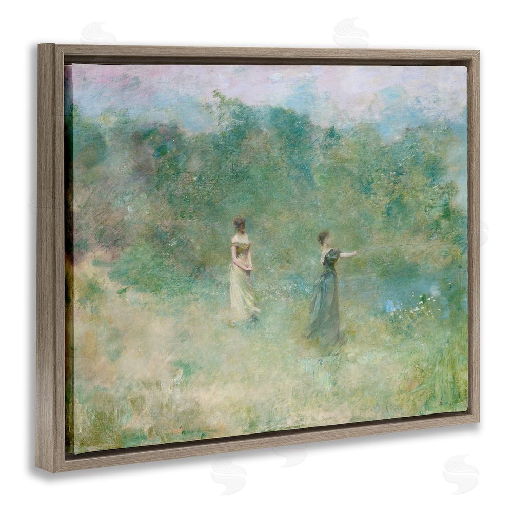 Wild Apple Portfolio Vintage Summer Fishing Ladies Brown Floating Frame Canvas Wall Art Print