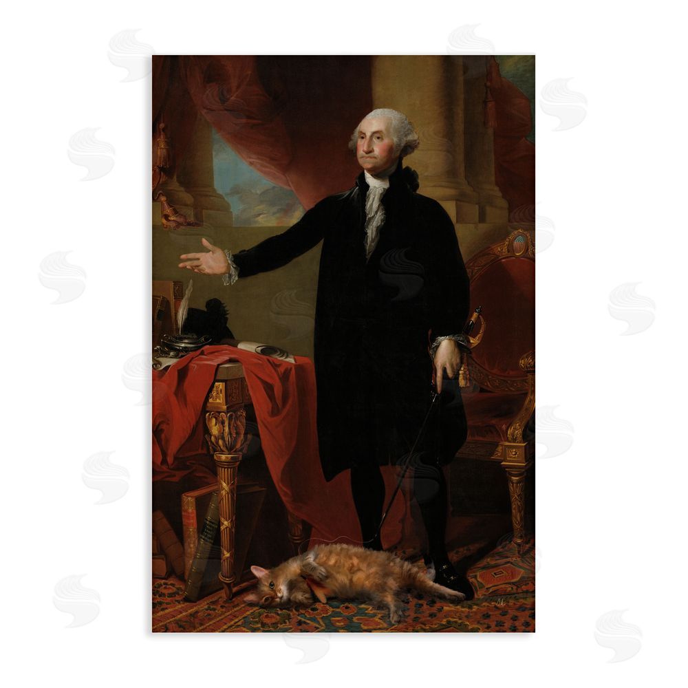 Sarah Adams Purrsuit Of Liberty Historical Cat Stretched Canvas Wall Art Print
