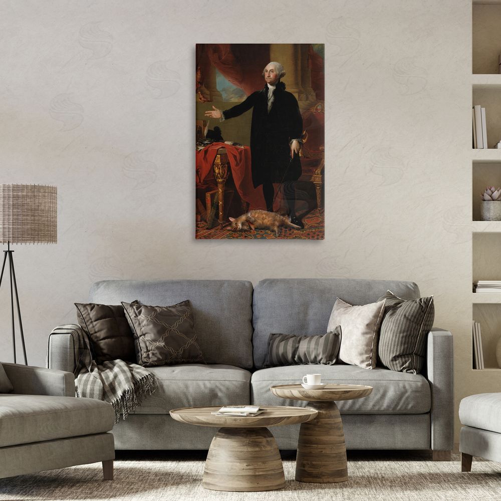 Sarah Adams Purrsuit Of Liberty Historical Cat Canvas Wall Art Print in Room