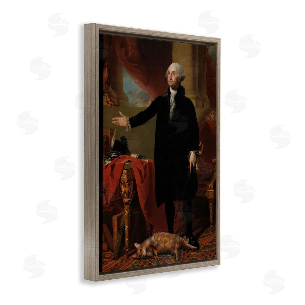 Sarah Adams Purrsuit Of Liberty Historical Cat Brown Floating Frame Canvas Wall Art Print