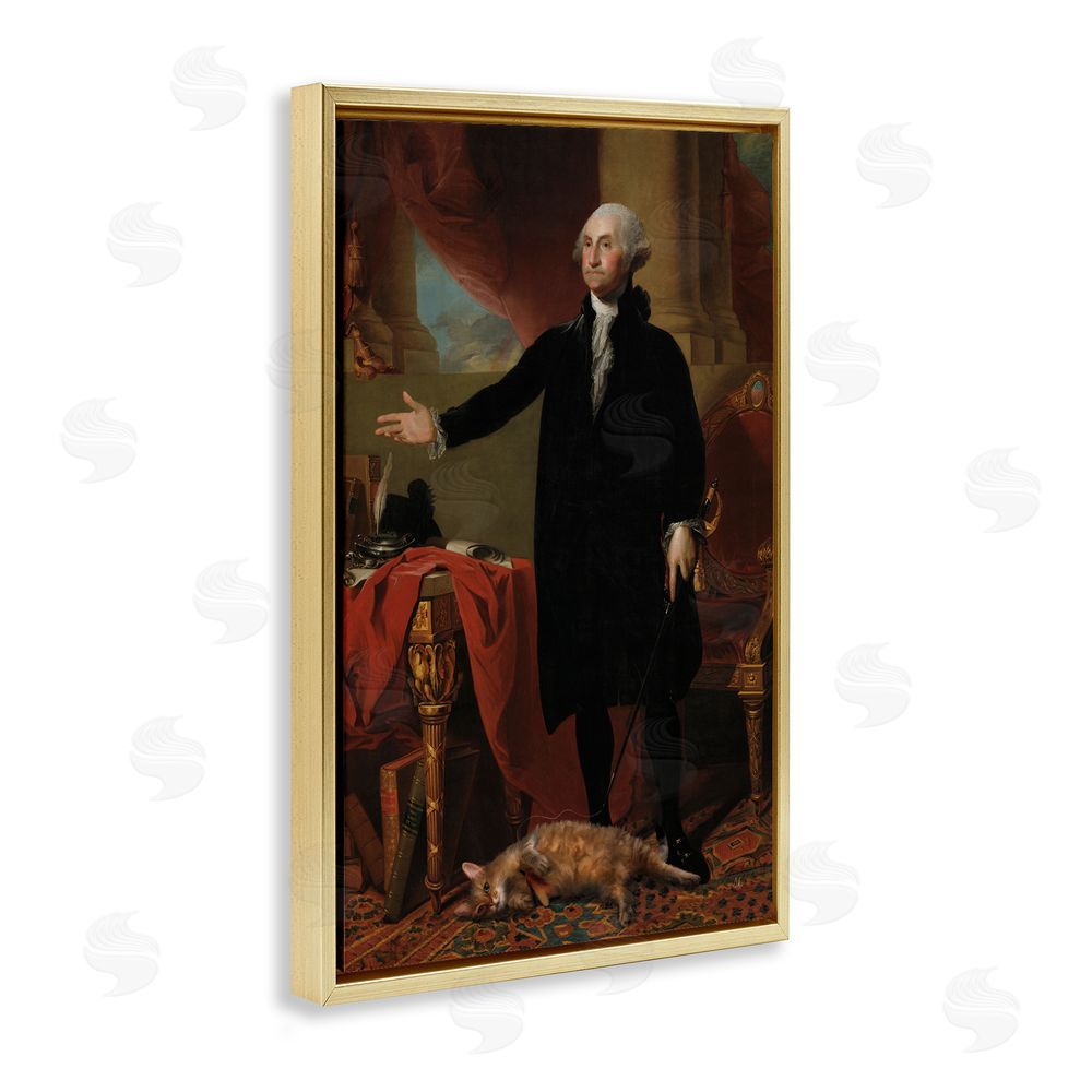 Sarah Adams Purrsuit Of Liberty Historical Cat Gold Floating Frame Canvas Wall Art Print