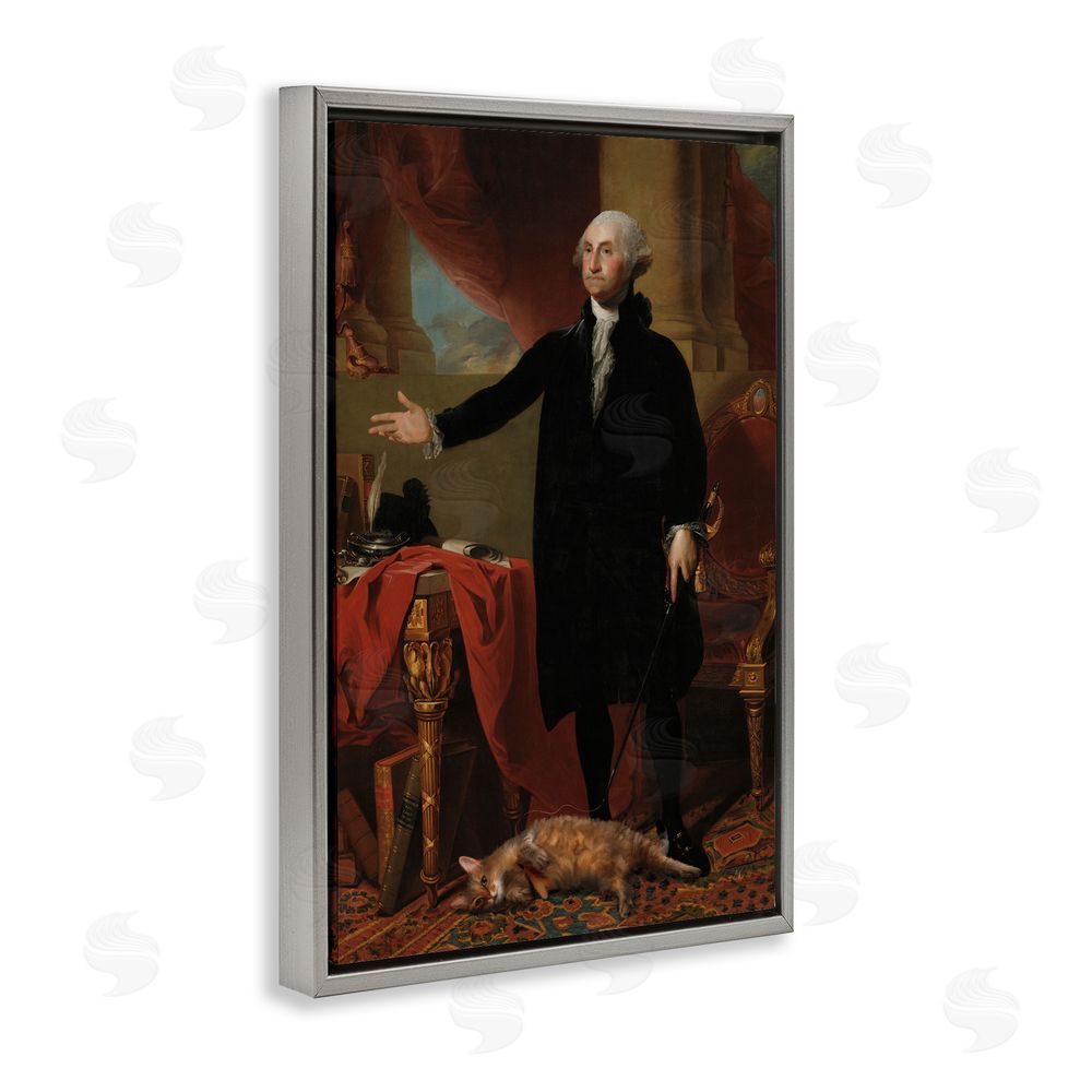Sarah Adams Purrsuit Of Liberty Historical Cat Gray Floating Frame Canvas Wall Art Print