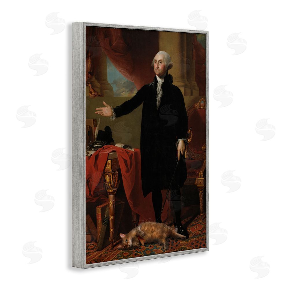 Sarah Adams Purrsuit Of Liberty Historical Cat Gray Framed Giclee Wall Art Print