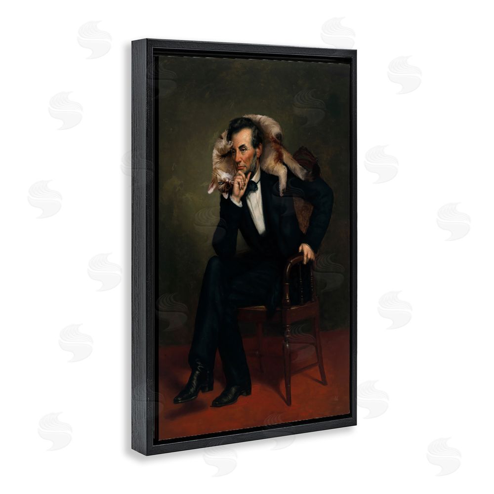 Sarah Adams Cat & Historical Leader Black Floating Frame Canvas Wall Art Print