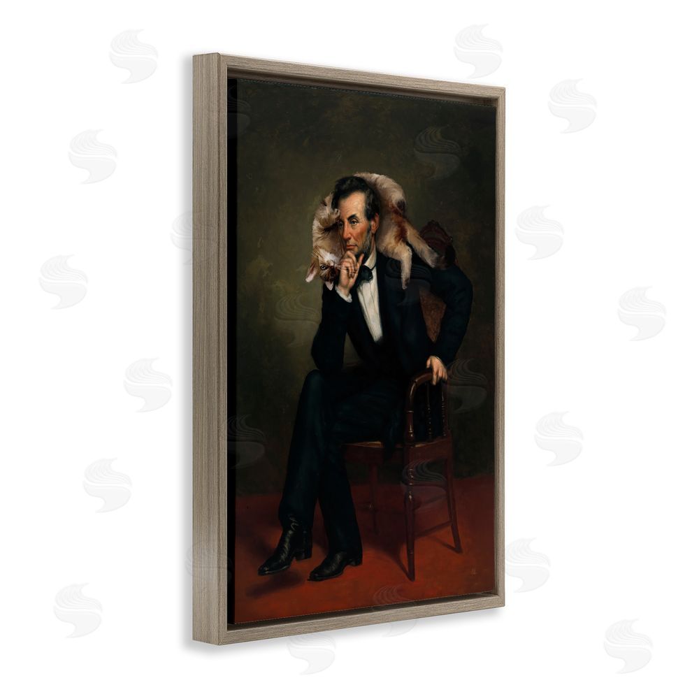 Sarah Adams Cat & Historical Leader Brown Floating Frame Canvas Wall Art Print