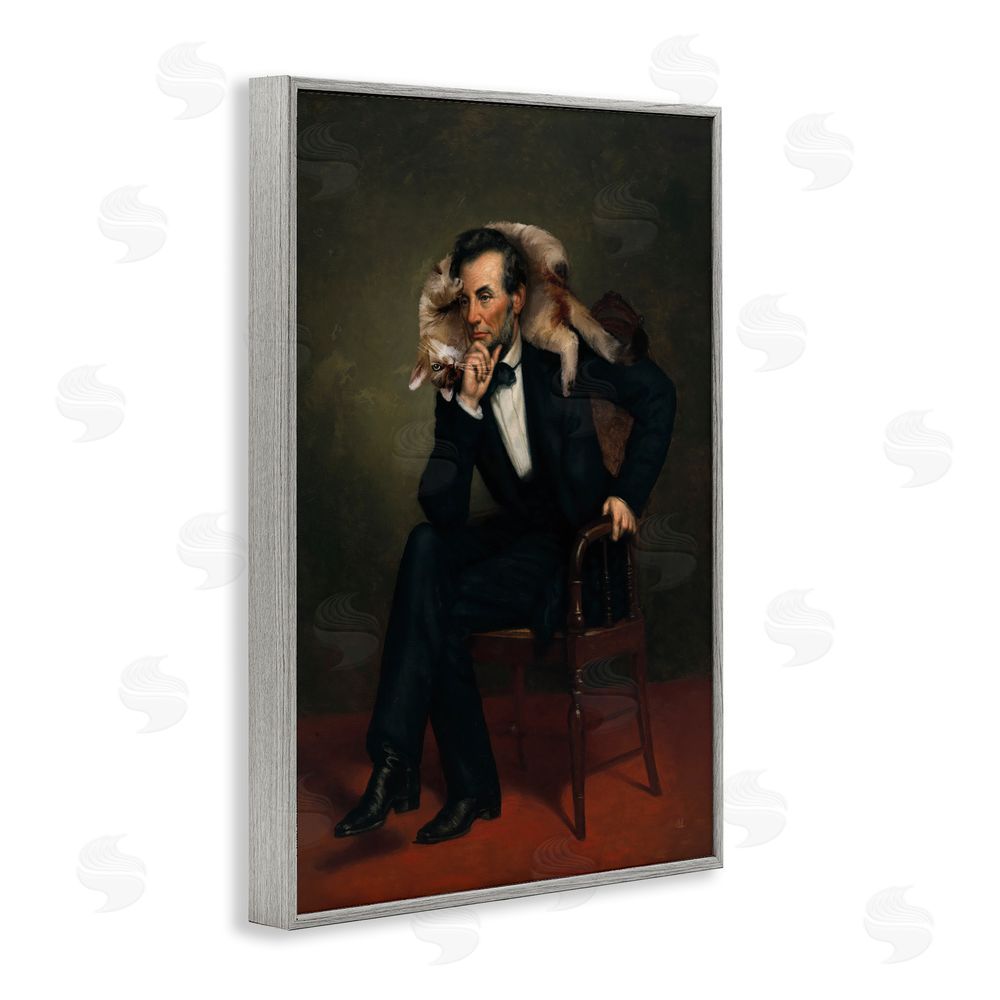 Sarah Adams Cat & Historical Leader Gray Framed Giclee Wall Art Print