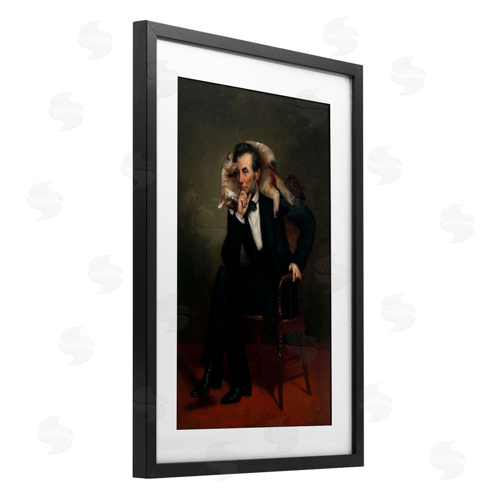 Sarah Adams Cat & Historical Leader Black Framed Print Under Glass Wall Art