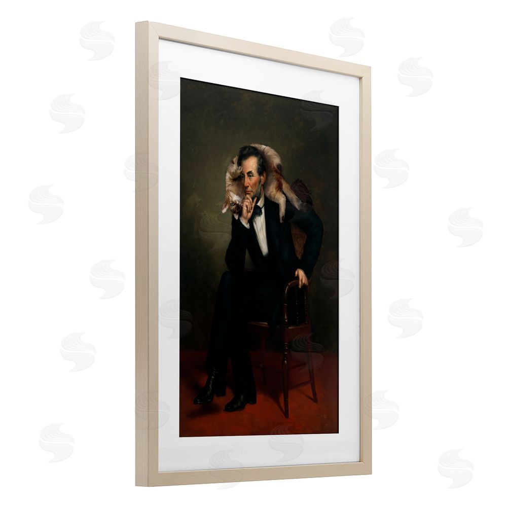 Sarah Adams Cat & Historical Leader Birch Framed Print Under Glass Wall Art