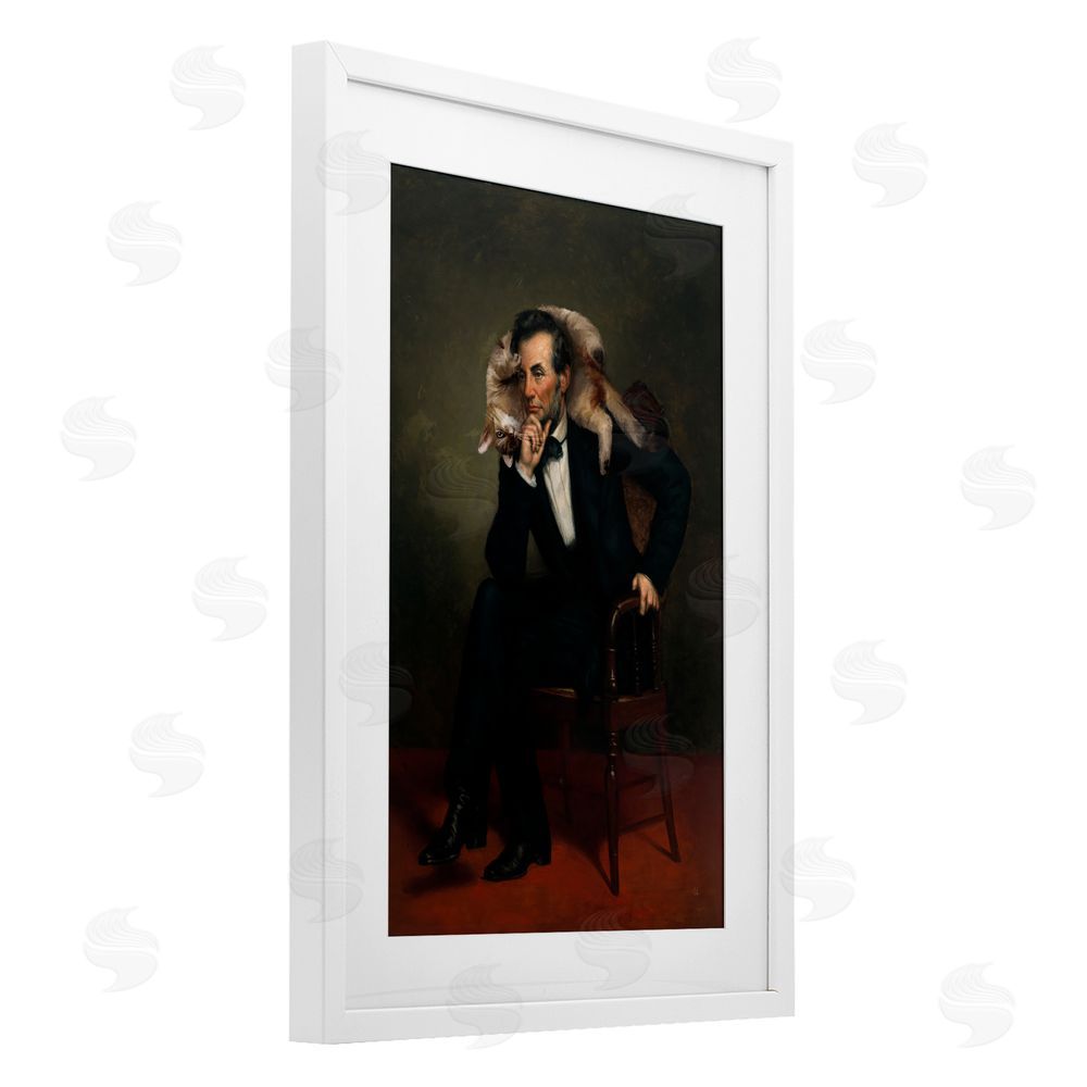 Sarah Adams Cat & Historical Leader White Framed Print Under Glass Wall Art