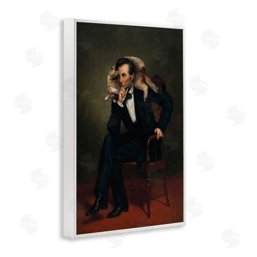 Sarah Adams Cat & Historical Leader White Framed Giclee Wall Art Print