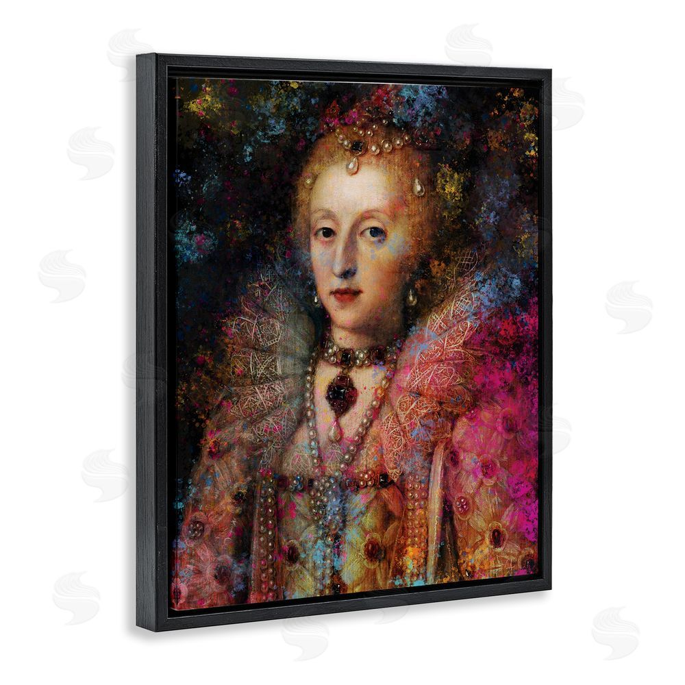 Sarah Adams Dappled Royalty Renaissance Portrait Black Floating Frame Canvas Wall Art Print