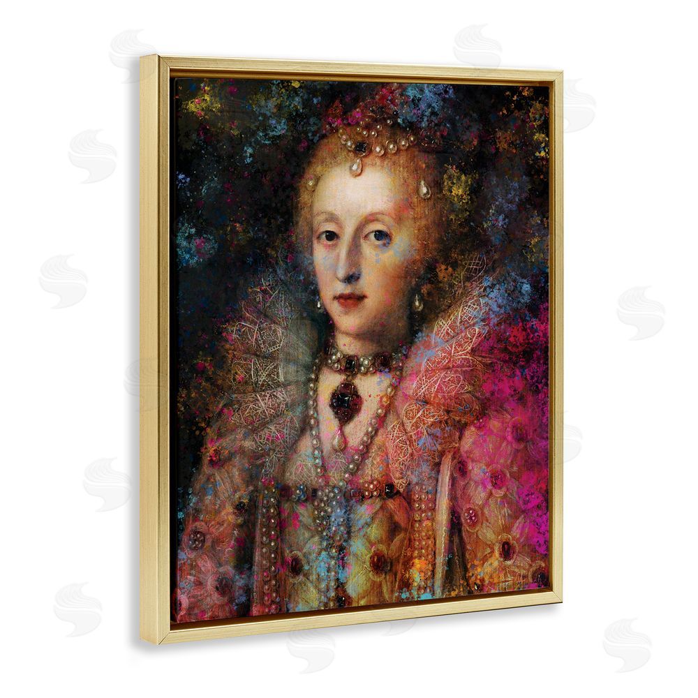 Sarah Adams Dappled Royalty Renaissance Portrait Gold Floating Frame Canvas Wall Art Print