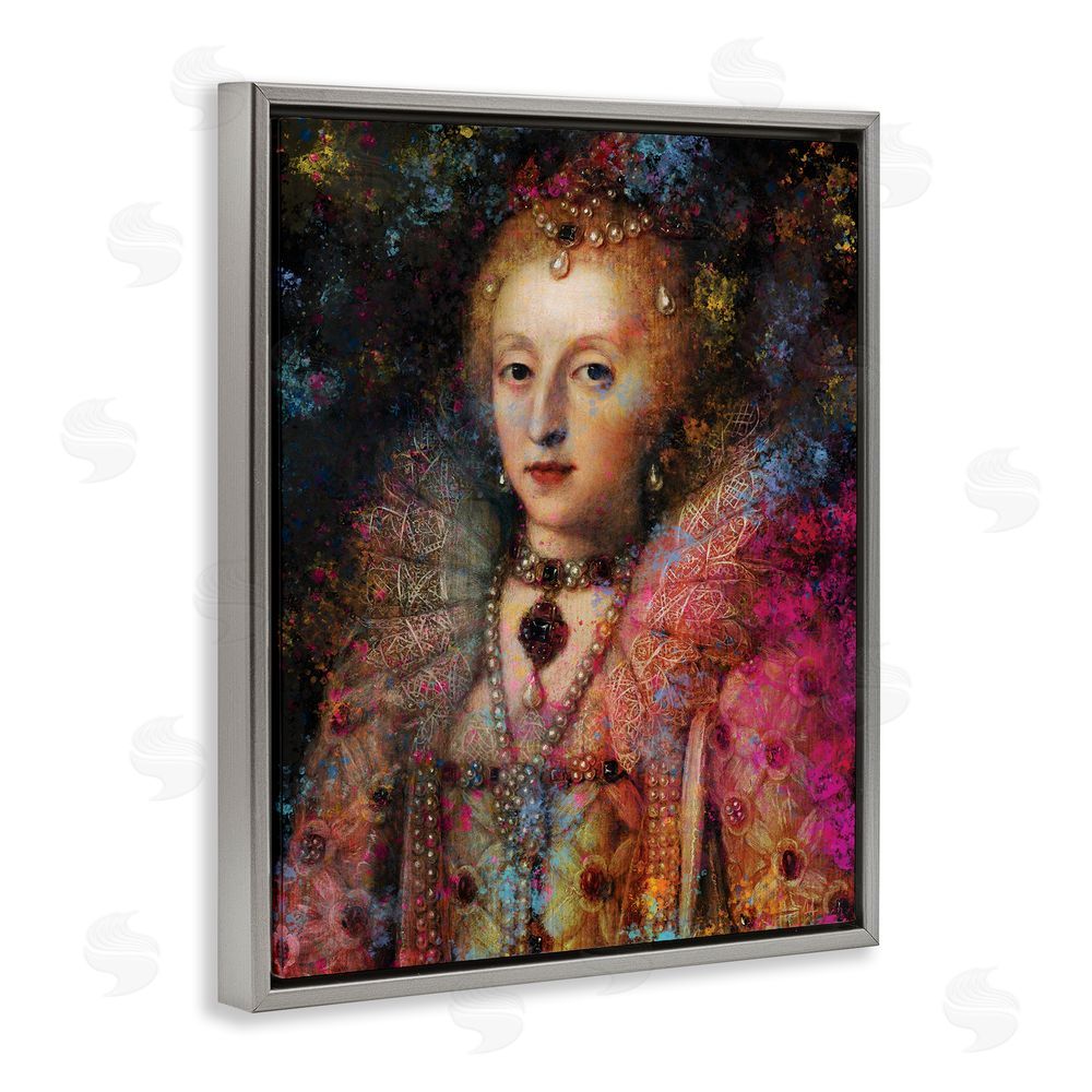 Sarah Adams Dappled Royalty Renaissance Portrait Gray Floating Frame Canvas Wall Art Print