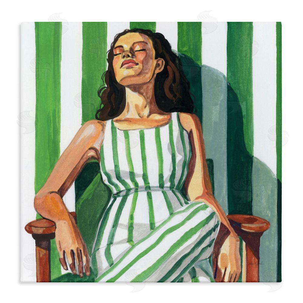 Kate Jarvik Birch Relaxing In A Striped Dress Stretched Canvas Wall Art Print