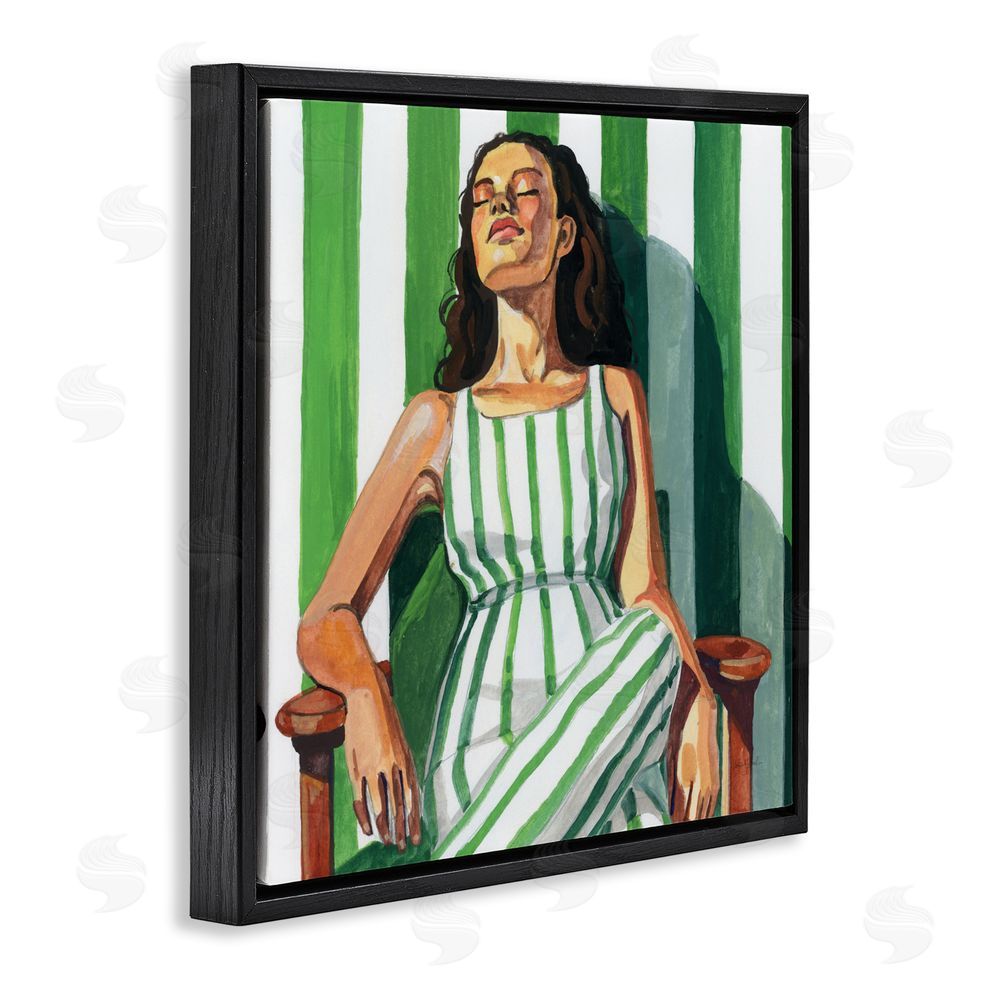 Kate Jarvik Birch Relaxing In A Striped Dress Black Floating Frame Canvas Wall Art Print