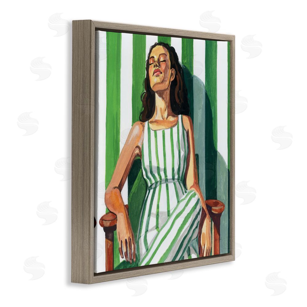 Kate Jarvik Birch Relaxing In A Striped Dress Brown Floating Frame Canvas Wall Art Print