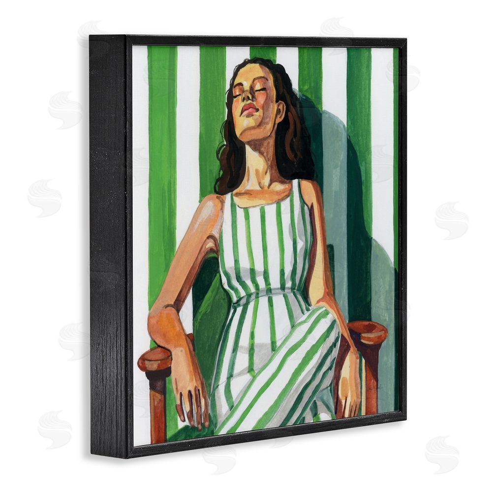Kate Jarvik Birch Relaxing In A Striped Dress Black Framed Giclee Wall Art Print