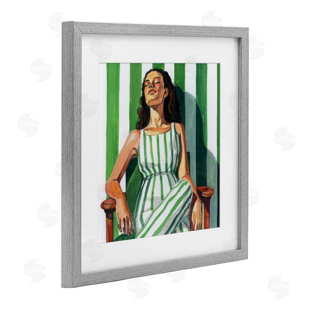 Kate Jarvik Birch Relaxing In A Striped Dress Gray Framed Print Under Glass Wall Art