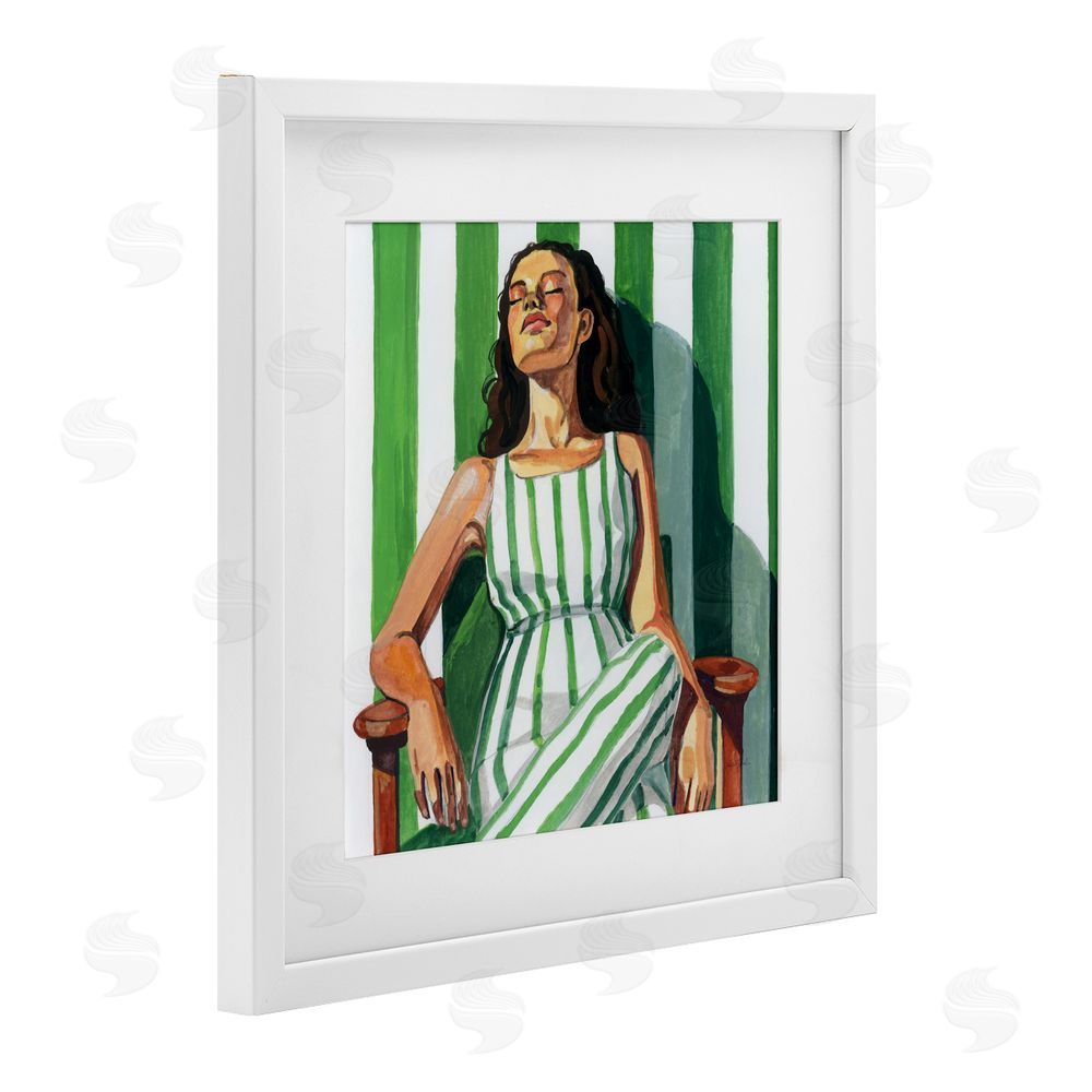 Kate Jarvik Birch Relaxing In A Striped Dress White Framed Print Under Glass Wall Art